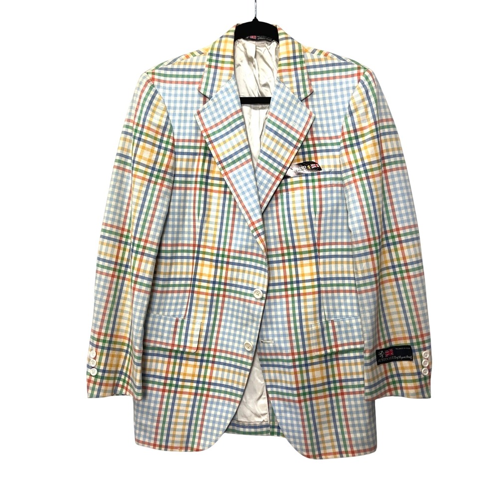 Austin Reed Mens 39S Colorful Loud Tacky Tattersall‎ Check Blazer Sport Coat 70s